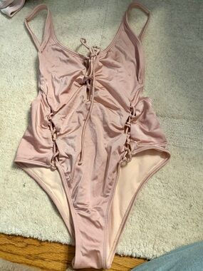 La Hearts Dusty Pink Lace-Up One-Piece Swimsuit